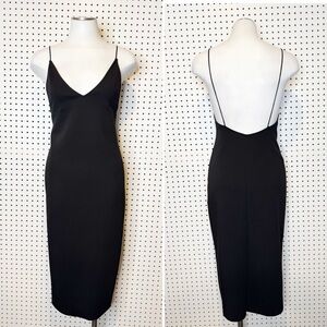 ZARA | Low Back Dress in Black, Midi Length Slip Style w/ Spaghetti Straps Sz. S